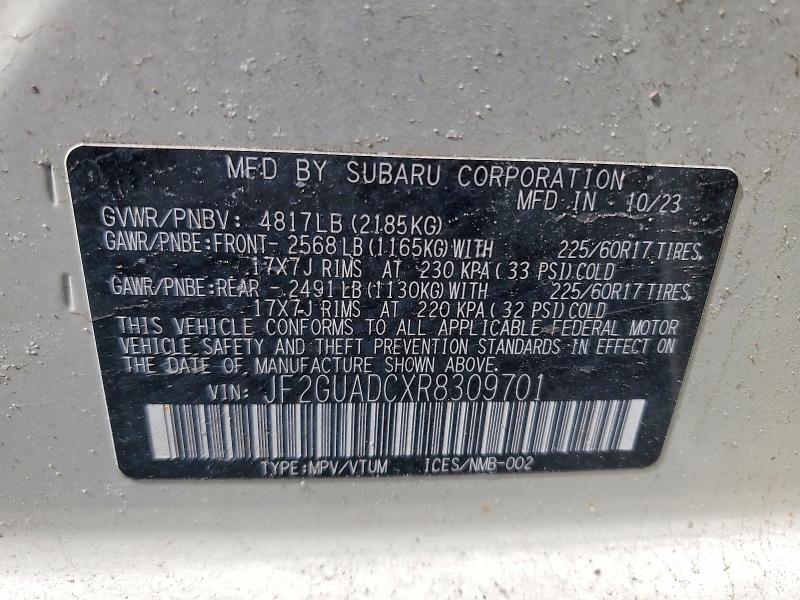 Aukcja sprzedaży 2024 Subaru Crosstrek, vin: JF2GUADCXR8309701, numer aukcji: 46152356