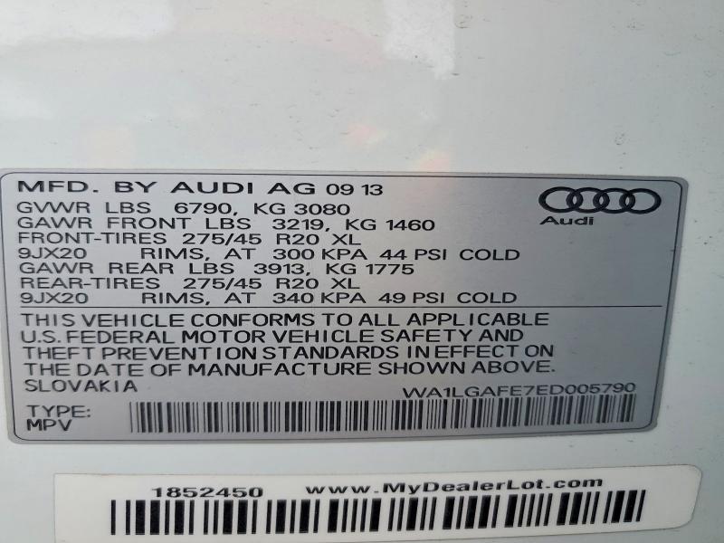 Продажа на аукционе авто 2014 Audi Q7, vin: WA1LGAFE7ED005790, номер лота: 46833226