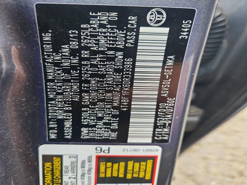 47042946 :رقم المزاد ، 4T4BF1FK6DR333986 vin ، 2013 Toyota Camry مزاد بيع