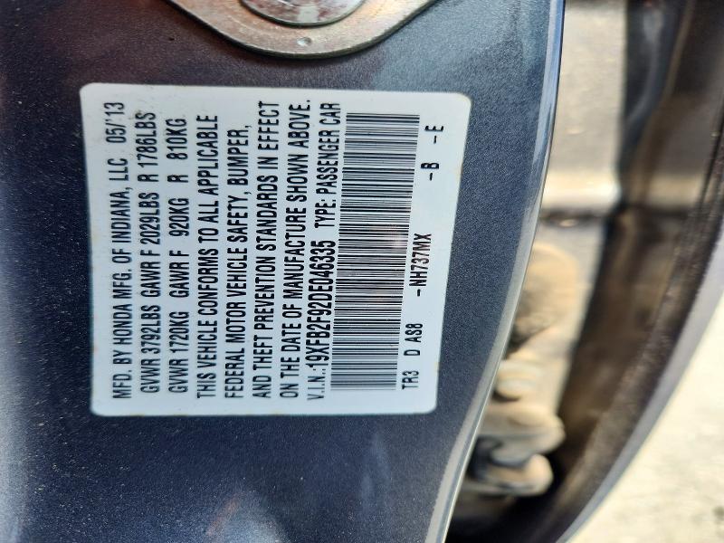 Продаж на аукціоні авто 2013 Honda Civic, vin: 19XFB2F92DE046335, номер лоту: 47628036