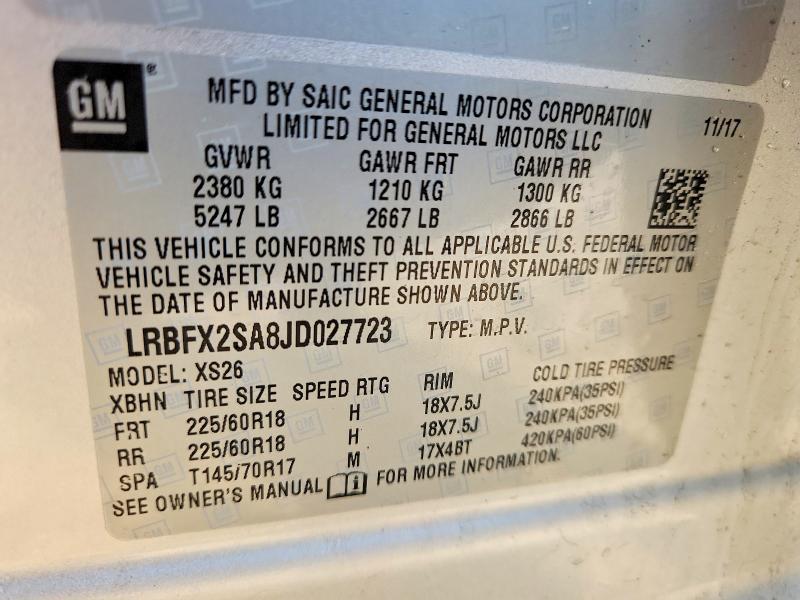 46542006 :رقم المزاد ، LRBFX2SA8JD027723 vin ، 2018 Buick Envision مزاد بيع