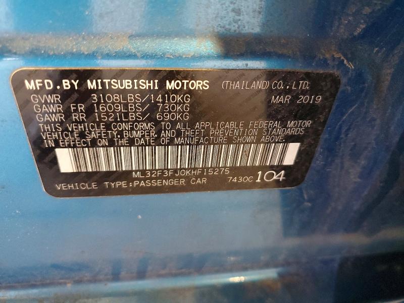 46822096 :رقم المزاد ، ML32F3FJ0KHF15275 vin ، 2019 Mitsubishi Mirage مزاد بيع