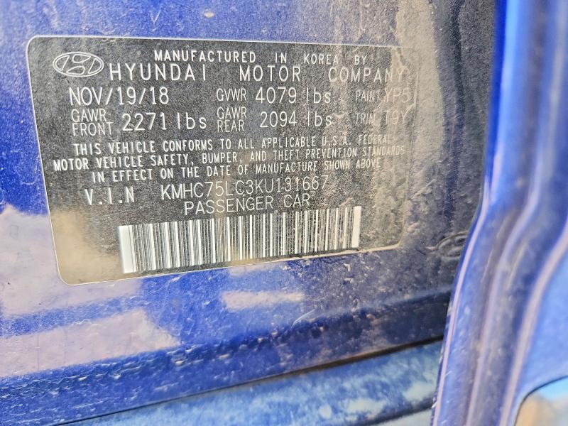 41676416 :رقم المزاد ، KMHC75LC3KU131667 vin ، 2019 Hyundai Ioniq Hybrid مزاد بيع