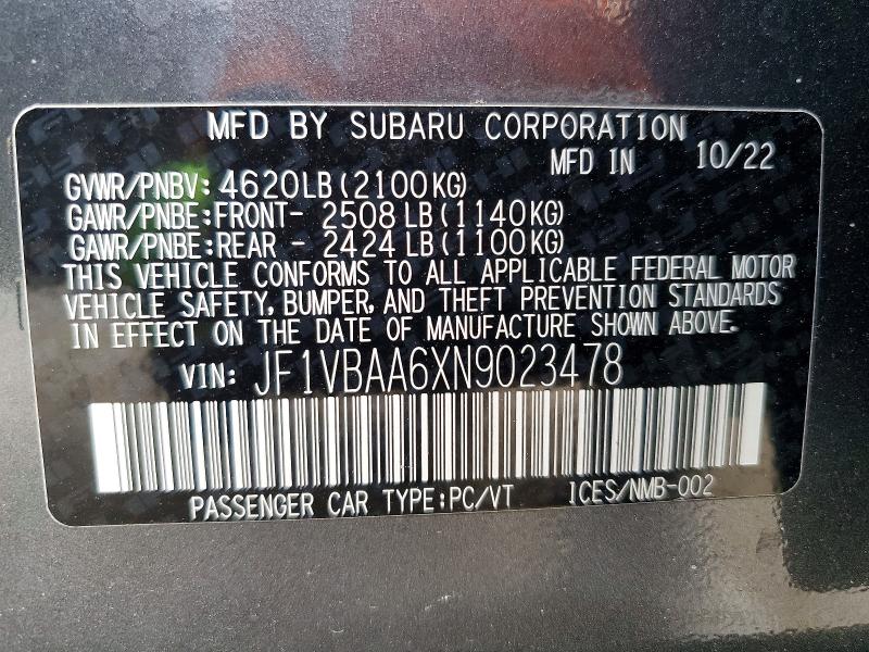 Продажа на аукционе авто 2022 Subaru Wrx, vin: JF1VBAA6XN9023478, номер лота: 47128886