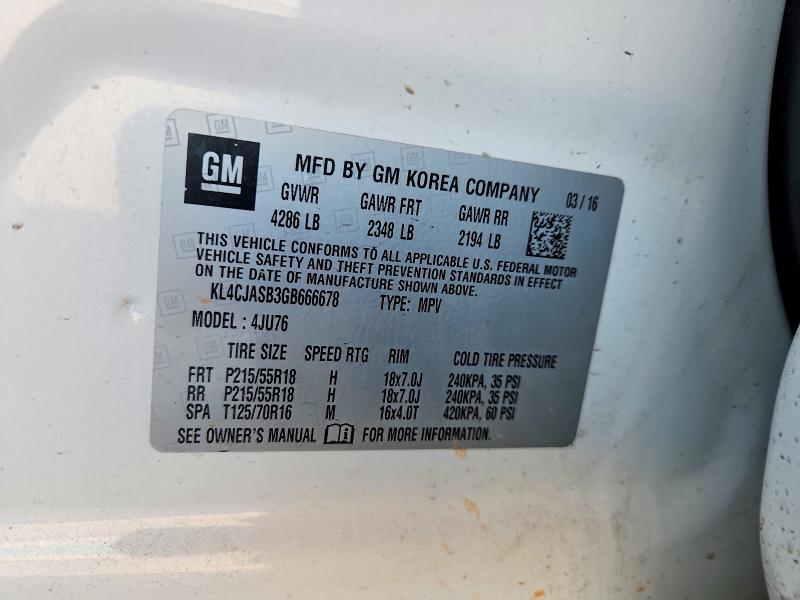 46761966 :رقم المزاد ، KL4CJASB3GB666678 vin ، 2016 Buick Encore مزاد بيع
