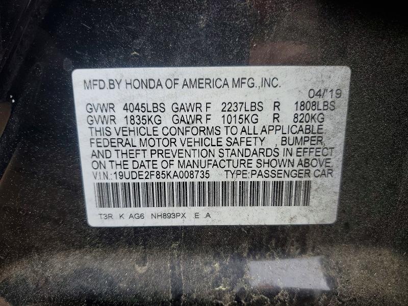46184466 :رقم المزاد ، 19UDE2F85KA008735 vin ، 2019 Acura Ilx مزاد بيع