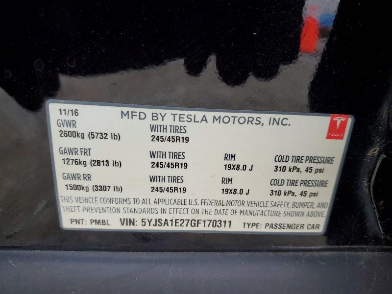 46364196 :رقم المزاد ، 5YJSA1E27GF170311 vin ، 2016 Tesla Model S مزاد بيع