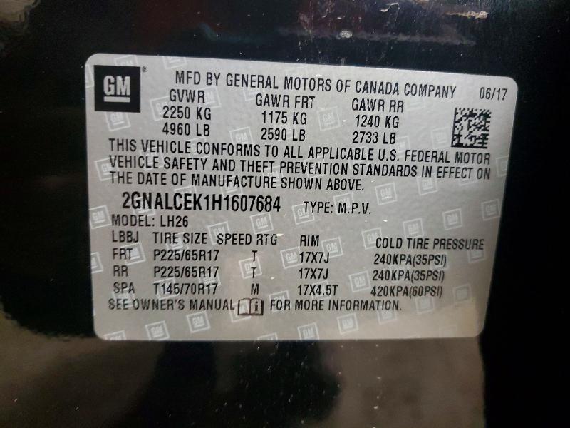 46827086 :رقم المزاد ، 2GNALCEK1H1607684 vin ، 2017 Chevrolet Equinox مزاد بيع