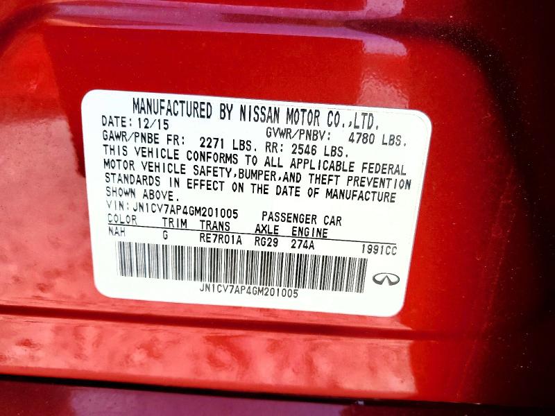 Aukcja sprzedaży 2016 Infiniti Q50, vin: JN1CV7AP4GM201005, numer aukcji: 46004326