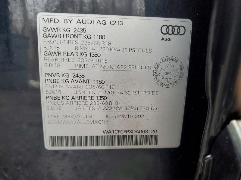 45952536 :رقم المزاد ، WA1CFCFPXDA063120 vin ، 2013 Audi Q5 مزاد بيع