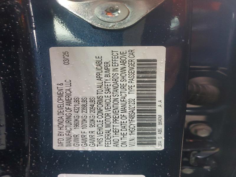 2025 Honda Accord მანქანა იყიდება აუქციონზე, vin: 1HGCY1F48SA021232, აუქციონის ნომერი: 41588286