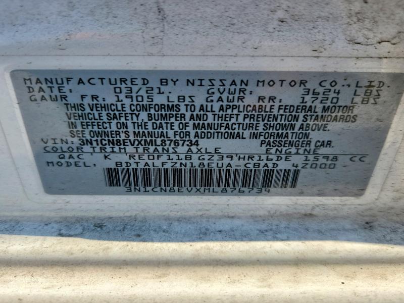 47053416 :رقم المزاد ، 3N1CN8EVXML876734 vin ، 2021 Nissan Versa مزاد بيع