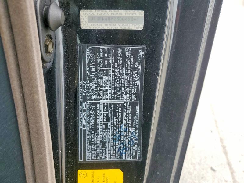 Aukcja sprzedaży 2003 Lexus Sc 430, vin: JTHFN48Y230042041, numer aukcji: 79598355