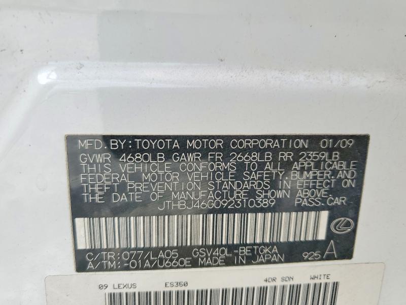 47928856 :رقم المزاد ، JTHBJ46G092310389 vin ، 2009 Lexus Es مزاد بيع