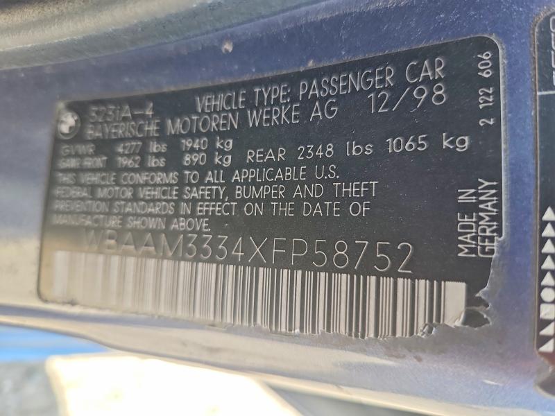 Продаж на аукціоні авто 1999 Bmw 323, vin: WBAAM3334XFP58752, номер лоту: 47794196