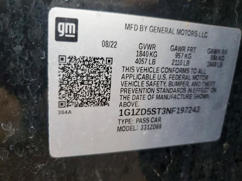 2022 Chevrolet Malibu მანქანა იყიდება აუქციონზე, vin: 1G1ZD5ST3NF197243, აუქციონის ნომერი: 47262466