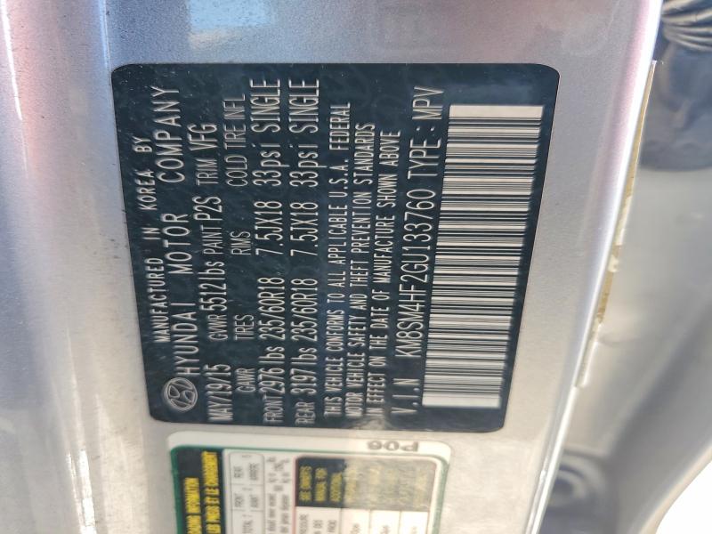 2016 Hyundai Santa Fe მანქანა იყიდება აუქციონზე, vin: KM8SM4HF2GU133760, აუქციონის ნომერი: 46808036