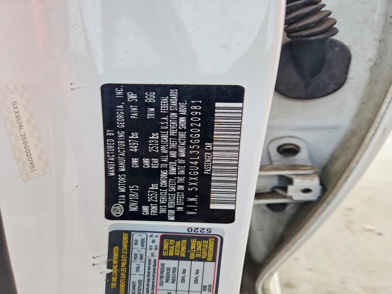 45503806 :رقم المزاد ، 5XXGU4L35GG020981 vin ، 2016 Kia Optima مزاد بيع