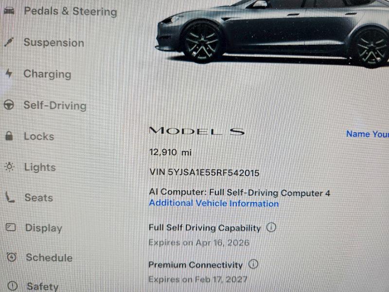 2024 Tesla Model S მანქანა იყიდება აუქციონზე, vin: 5YJSA1E55RF542015, აუქციონის ნომერი: 47907946