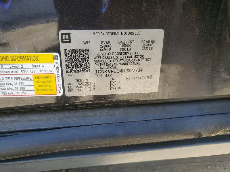 Aukcja sprzedaży 2017 Chevrolet Traverse, vin: 1GNKVFED4HJ327734, numer aukcji: 41637446
