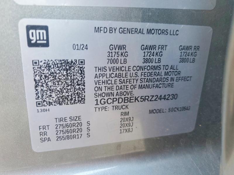 Aukcja sprzedaży 2024 Chevrolet Silverado, vin: 1GCPDBEK5RZ244230, numer aukcji: 46718156