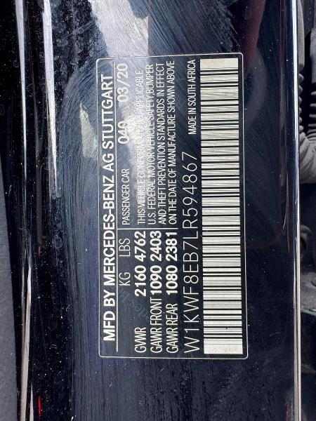 79692525 :رقم المزاد ، W1KWF8EB7LR594867 vin ، 2020 Mercedes-benz C مزاد بيع