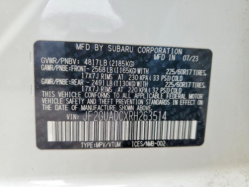 46819996 :رقم المزاد ، JF2GUADCXRH263514 vin ، 2024 Subaru Crosstrek مزاد بيع