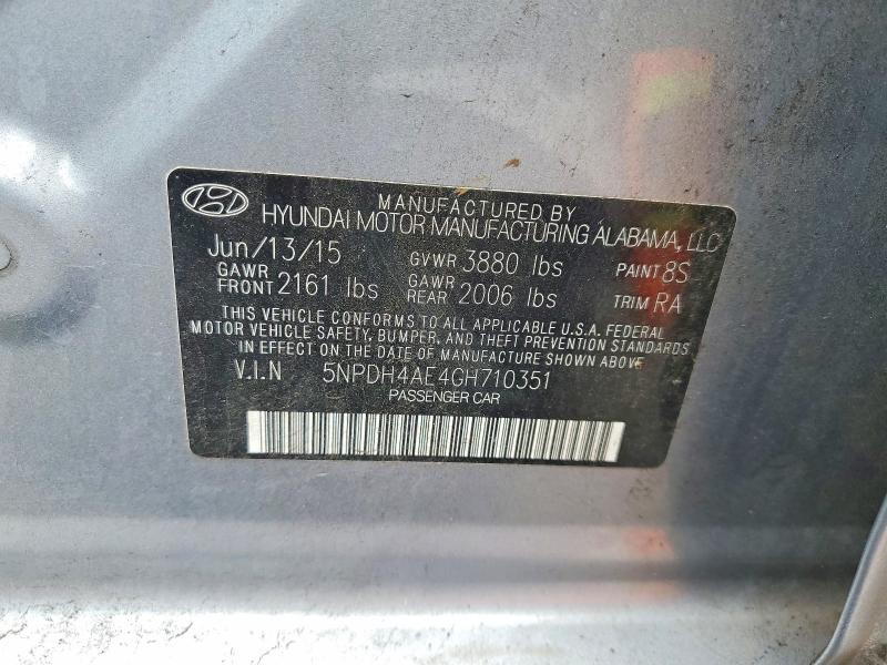 2016 Hyundai Elantra მანქანა იყიდება აუქციონზე, vin: 5NPDH4AE4GH710351, აუქციონის ნომერი: 47928816