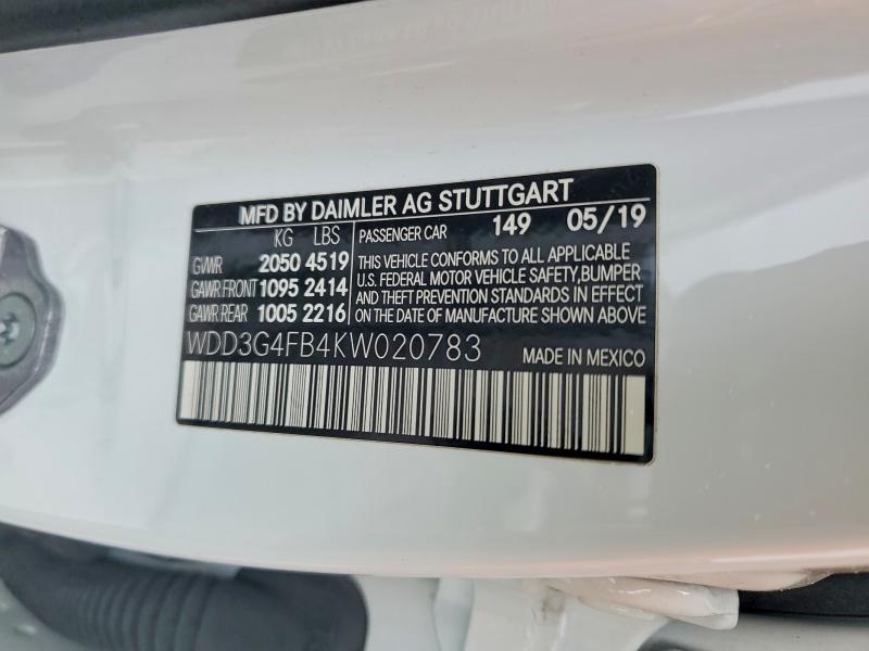 2019 Mercedes-benz A მანქანა იყიდება აუქციონზე, vin: WDD3G4FB4KW020783, აუქციონის ნომერი: 47430826
