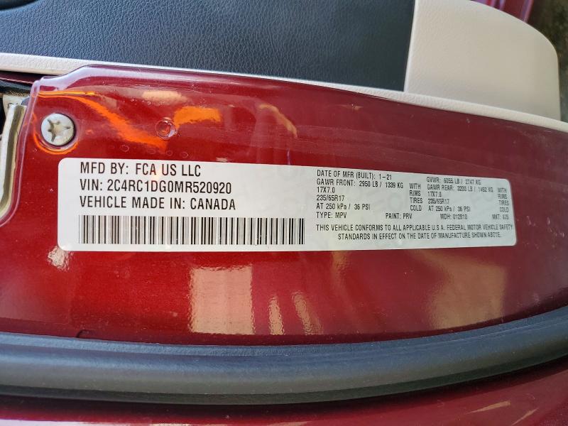 47889346 :رقم المزاد ، 2C4RC1DG0MR520920 vin ، 2021 Chrysler Voyager مزاد بيع