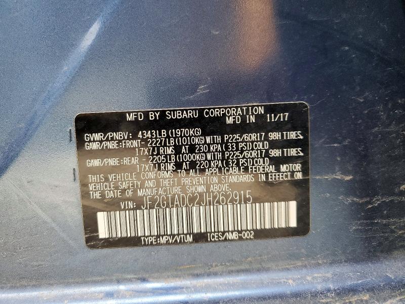 2018 Subaru Crosstrek მანქანა იყიდება აუქციონზე, vin: JF2GTADC2JH262915, აუქციონის ნომერი: 47255636