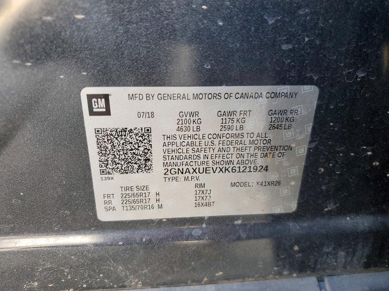 Auction sale of the 2019 Chevrolet Equinox, vin: 2GNAXUEVXK6121924, lot number: 46126286