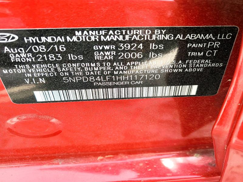 47812736 :رقم المزاد ، 5NPD84LF1HH117120 vin ، 2017 Hyundai Elantra مزاد بيع