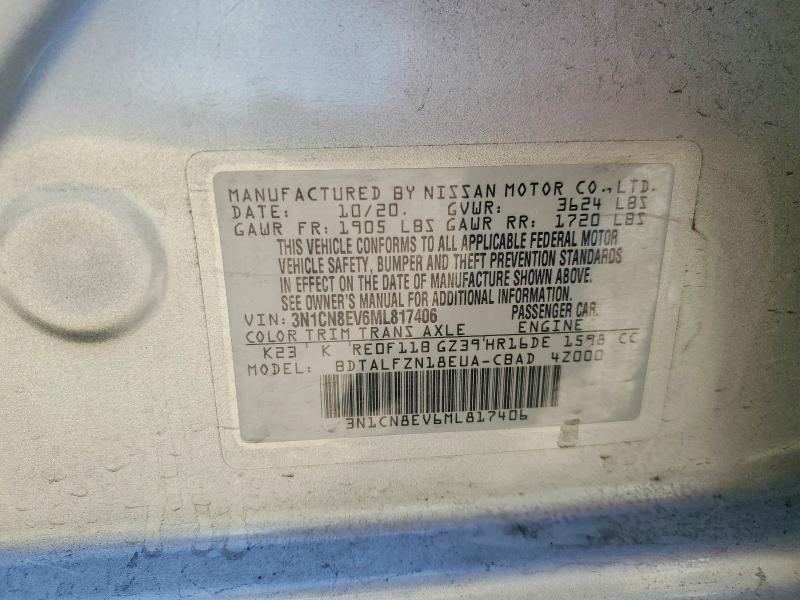 2021 Nissan Versa მანქანა იყიდება აუქციონზე, vin: 3N1CN8EV6ML817406, აუქციონის ნომერი: 47432956
