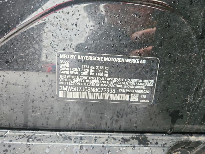 2022 Bmw 320xi მანქანა იყიდება აუქციონზე, vin: 3MW5R7J08N8C72938, აუქციონის ნომერი: 45807686