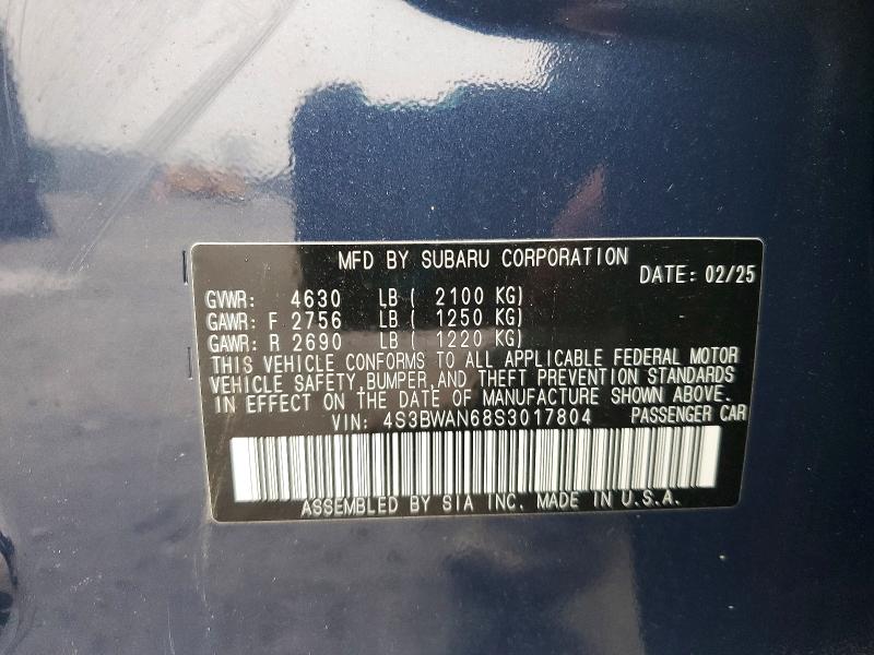 79997185 :رقم المزاد ، 4S3BWAN68S3017804 vin ، 2025 Subaru Legacy مزاد بيع