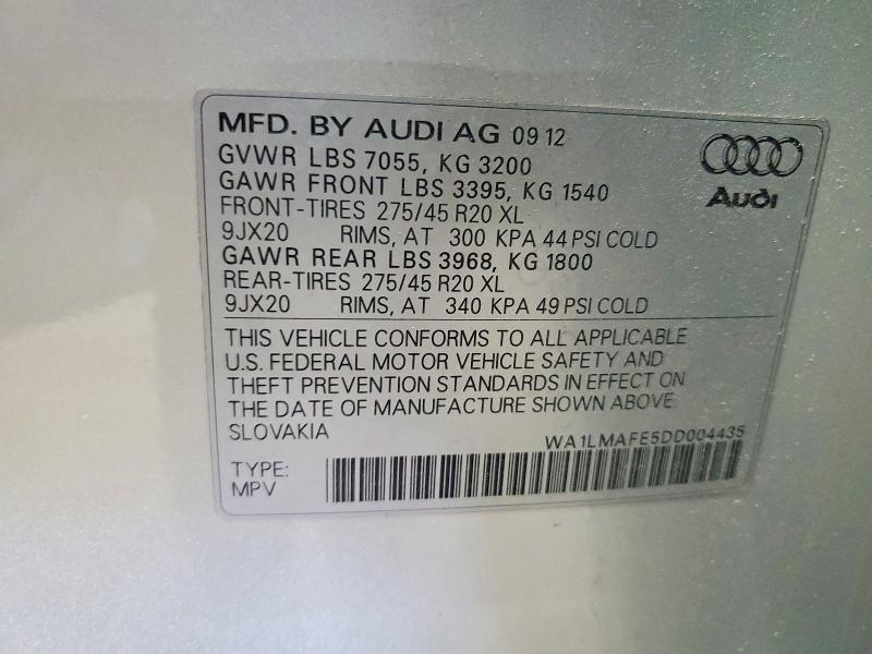 46809536 :رقم المزاد ، WA1LMAFE5DD004435 vin ، 2013 Audi Q7 مزاد بيع