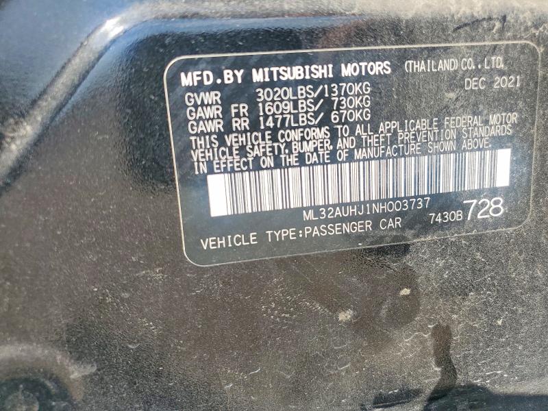 Продаж на аукціоні авто 2022 Mitsubishi Mirage, vin: ML32AUHJ1NH003737, номер лоту: 48236556