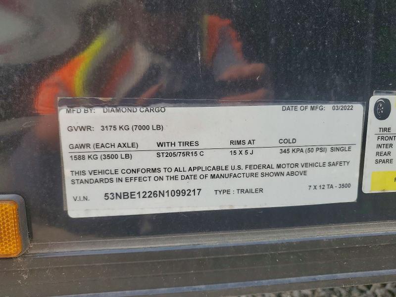 Продаж на аукціоні авто 2022 Diamond Cargo Trailer, vin: 53NBE1226N1099217, номер лоту: 47228106