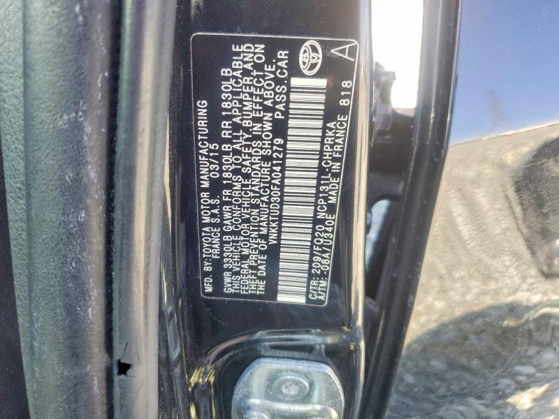 2015 Toyota Yaris მანქანა იყიდება აუქციონზე, vin: VNKKTUD30FA041279, აუქციონის ნომერი: 46109416