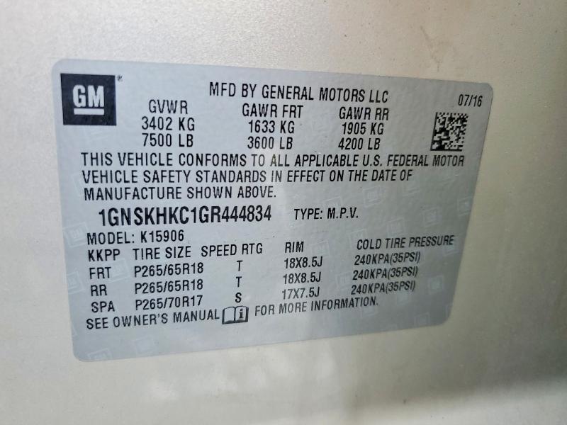 Продаж на аукціоні авто 2016 Chevrolet Suburban, vin: 1GNSKHKC1GR444834, номер лоту: 47882966