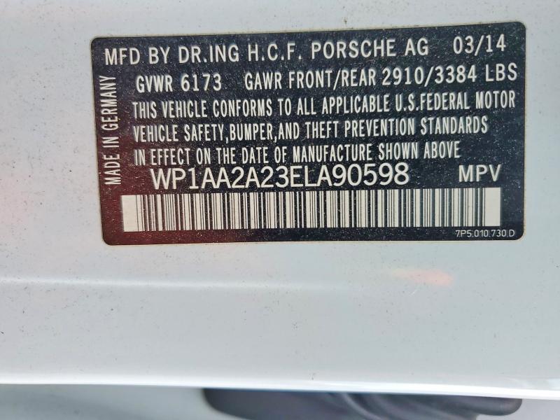 Продаж на аукціоні авто 2014 Porsche Cayenne, vin: WP1AA2A23ELA90598, номер лоту: 47612506