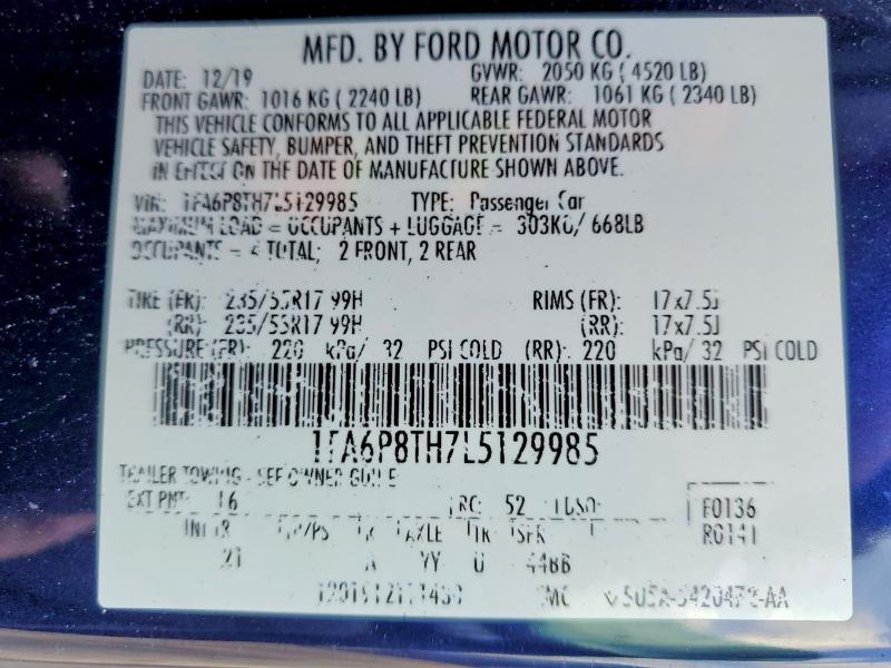 2020 Ford Mustang მანქანა იყიდება აუქციონზე, vin: 1FA6P8TH7L5129985, აუქციონის ნომერი: 79981475