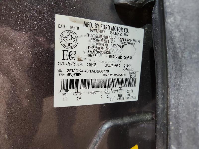 47567796 :رقم المزاد ، 2FMDK4KC1ABB60779 vin ، 2010 Ford Truck/van Edge Limited 4dr Awd مزاد بيع