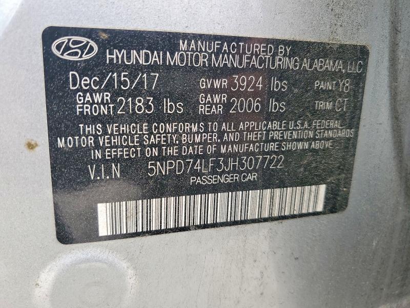 Продаж на аукціоні авто 2018 Hyundai Elantra, vin: 5NPD74LF3JH307722, номер лоту: 47402696