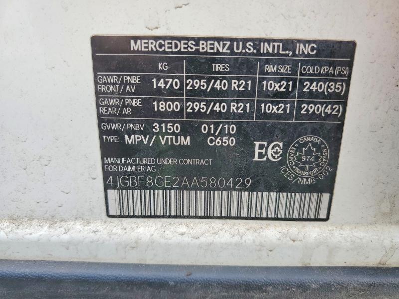 Продаж на аукціоні авто 2010 Mercedes-benz Gl, vin: 4JGBF8GE2AA580429, номер лоту: 41798636