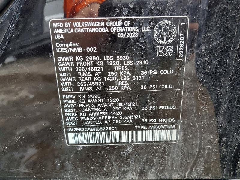 Aukcja sprzedaży 2024 Volkswagen Atlas, vin: 1V2FR2CA8RC522501, numer aukcji: 41593606