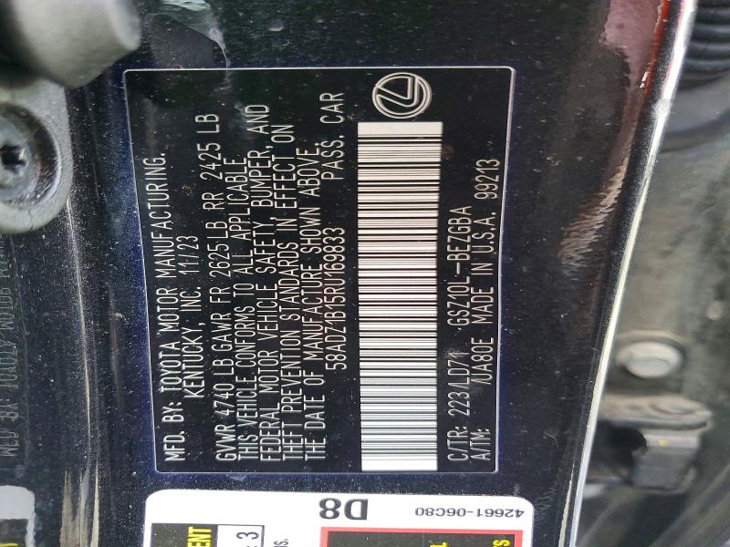 2024 Lexus Es 350 მანქანა იყიდება აუქციონზე, vin: 58ADZ1B15RU169833, აუქციონის ნომერი: 46299726