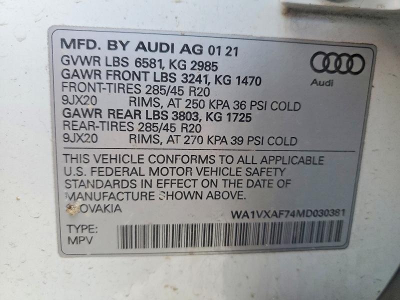 Продаж на аукціоні авто 2021 Audi Q7, vin: WA1VXAF74MD030381, номер лоту: 47470816