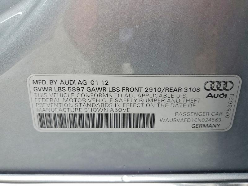 79185645 :رقم المزاد ، WAURVAFD1CN024563 vin ، 2012 Audi A8 مزاد بيع
